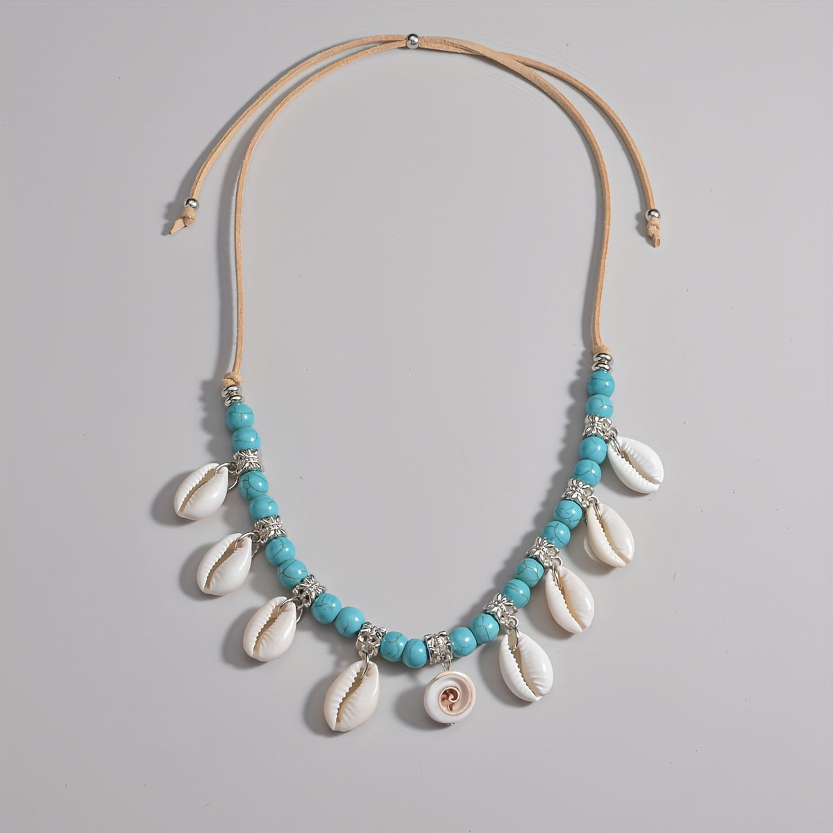 Bohemian Natural Shell Tassel Turquoise Beads Velvet Rope Women's Necklace