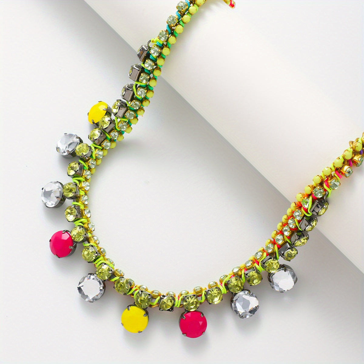 Female Exaggerated Multicolor Rhinestone Accessories Collarbone Chain Acrylic Necklace Jewelry Gift
