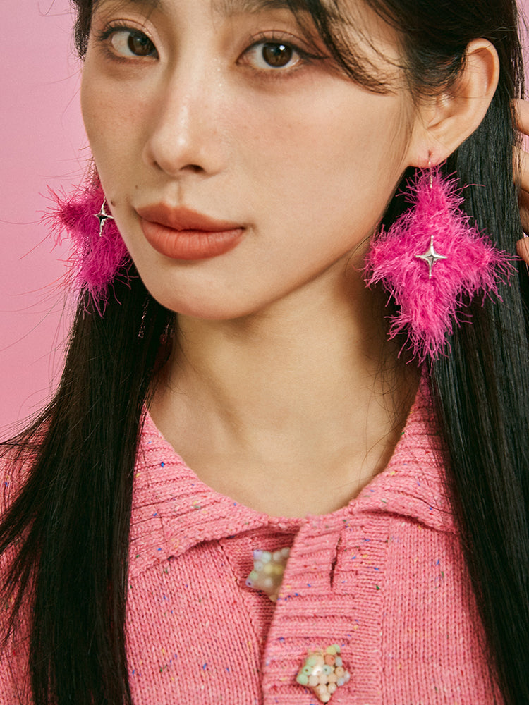 LB Hand Crochet "Star" Earrings 'Four Pointed Star' Ear Clip LOJL85