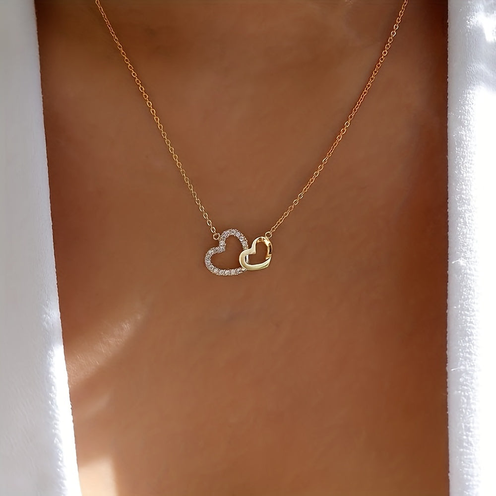 Fall in Love with Our Simple Double Heart Pendant Clavicle Chain Necklace for Women and Girls