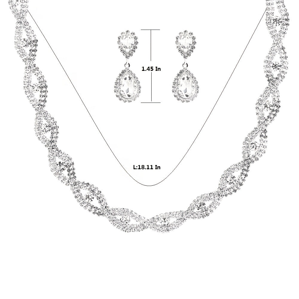 Elegant Wedding Jewelry Set with Sparkling Synthetic Gems - Choker Necklace, Water Drop Earrings, and Chain Bracelet - Perfect for Bridesmaids and Special Occasions