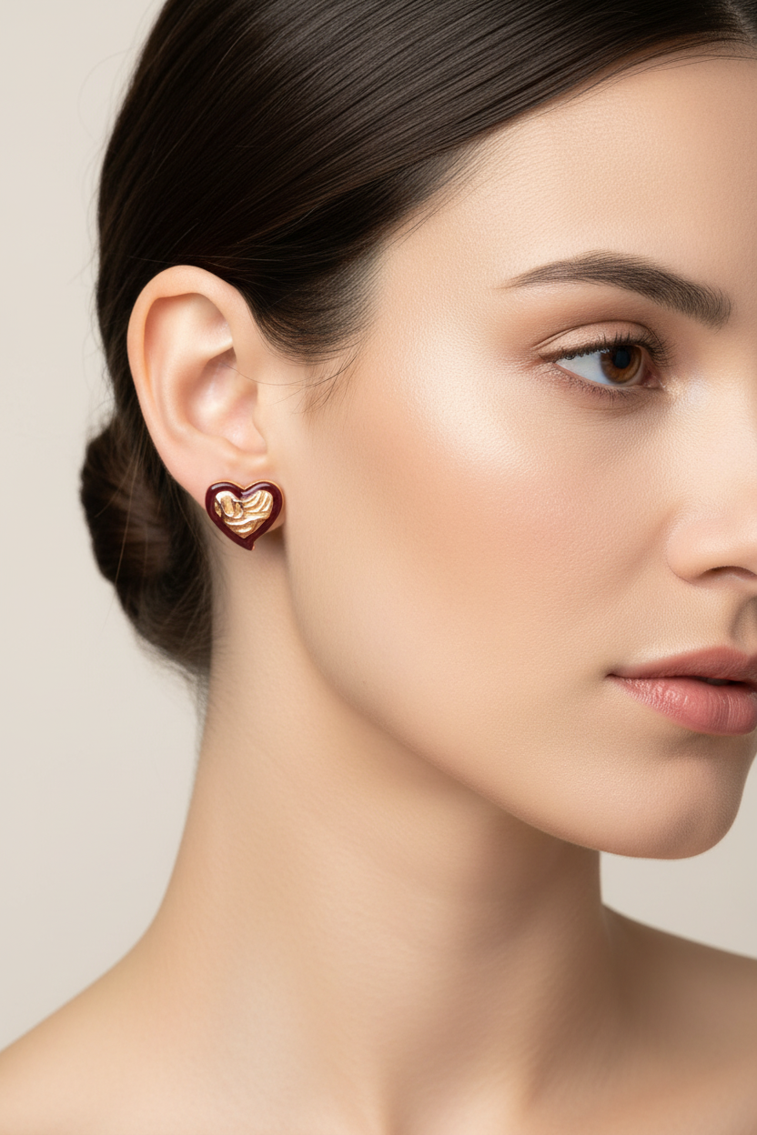 Heart Enamel Earring Model Shot