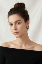 Leopard Print Gold Huggie Earring Model Shot