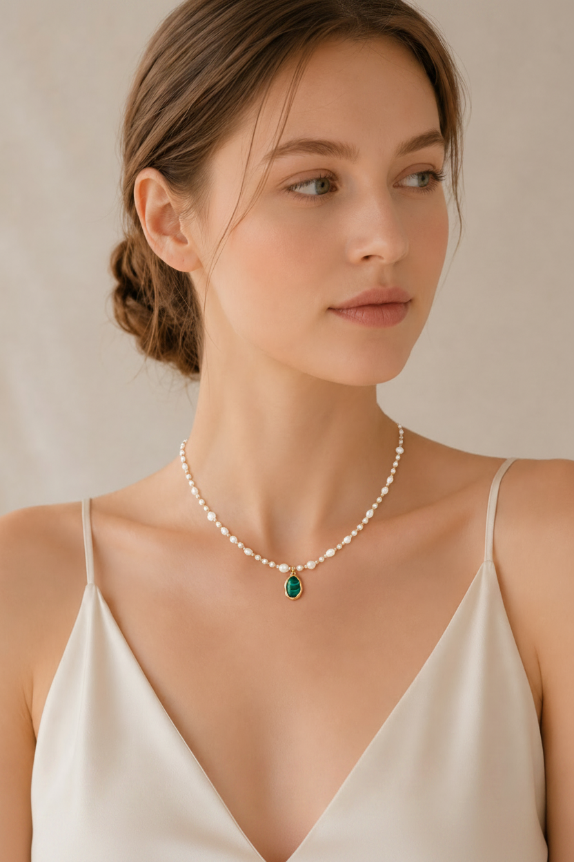 New Model with Malachite Pearl Necklace