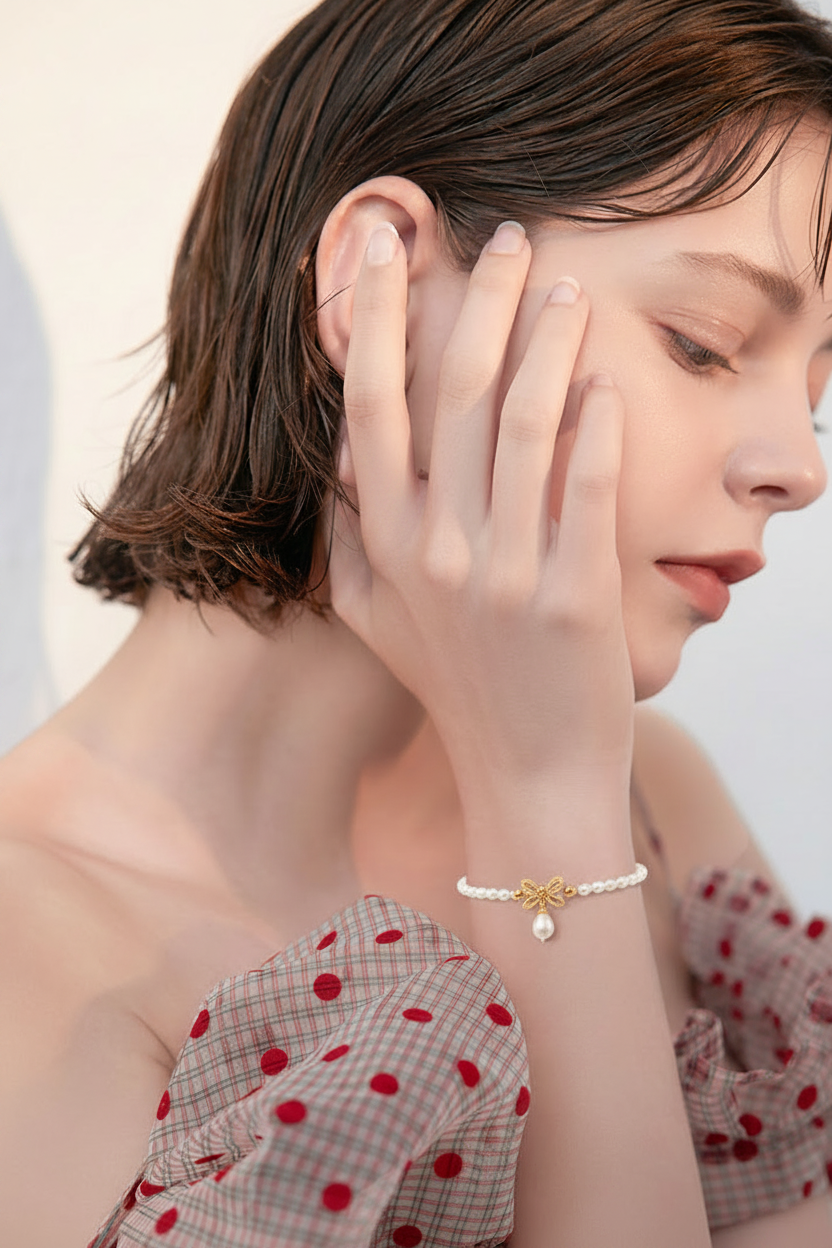 Pearl Bracelet on Model - No Ring