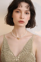 Pearl Charm Necklace on Model