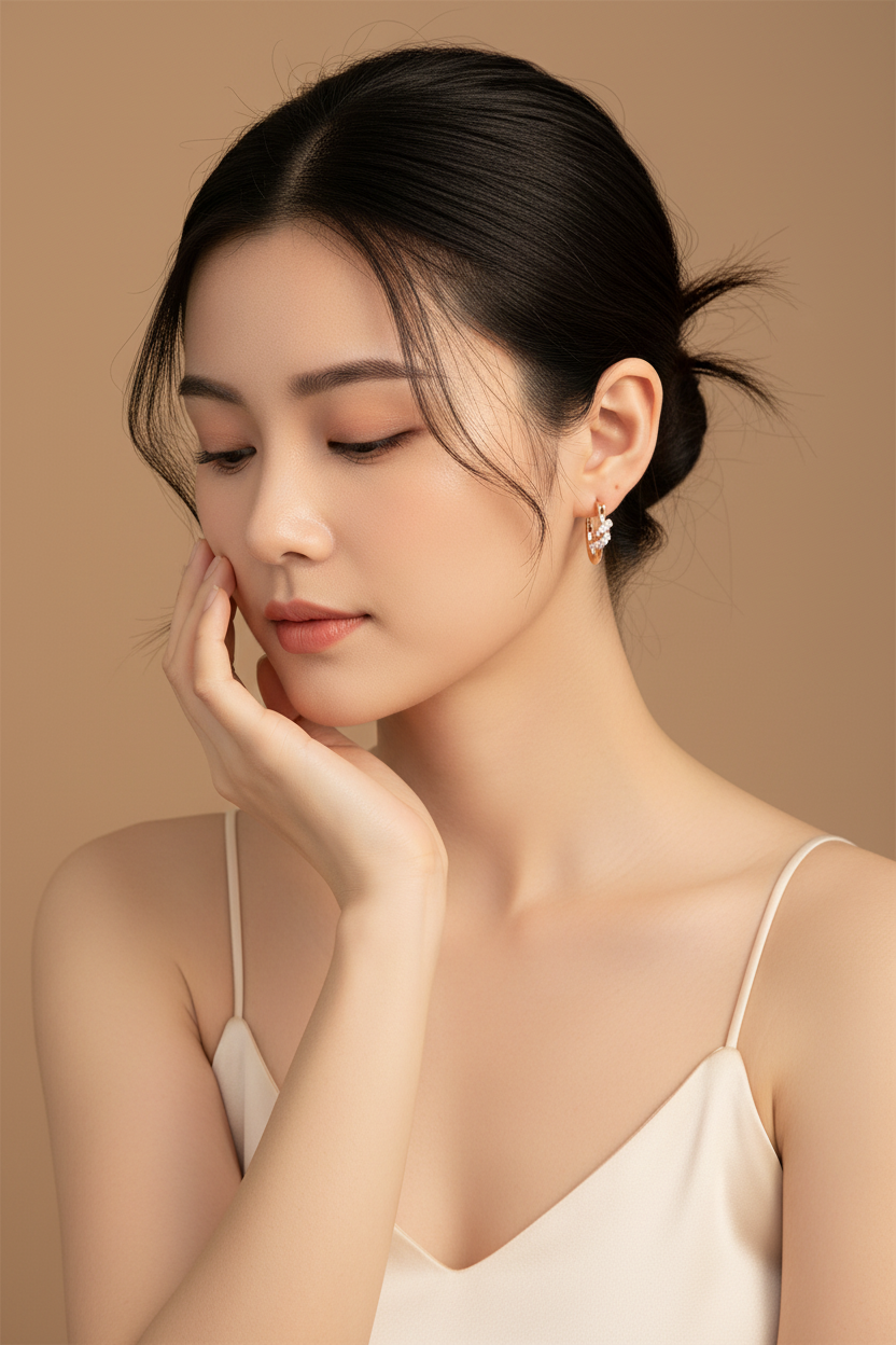 Rose Gold Crystal Hoop Earring Model Shot
