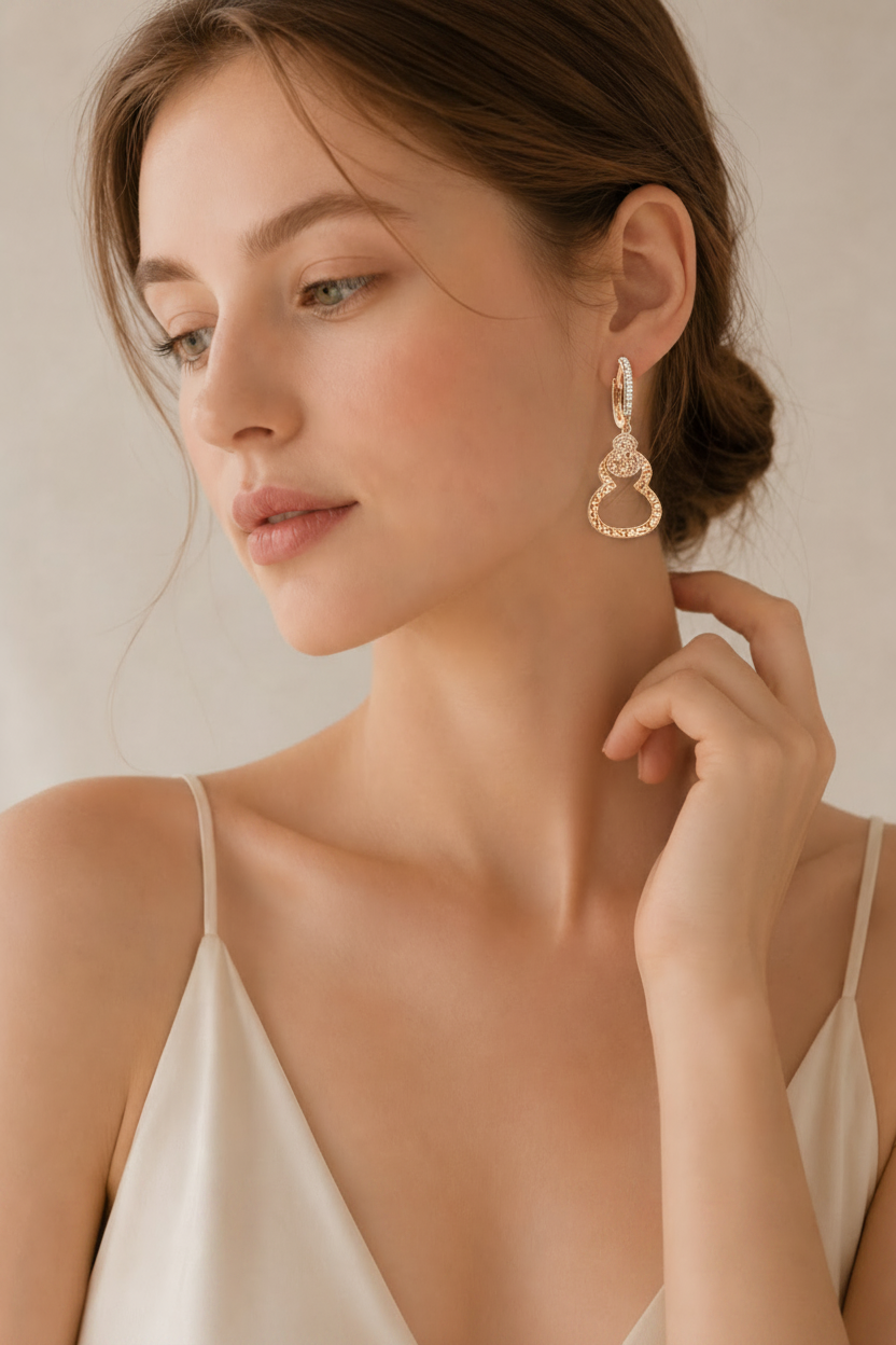 Rose Gold Gourd Huggie Earring on New Model