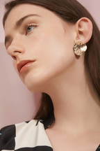 Round Herringbone CZ Disc Stud Earrings on Model