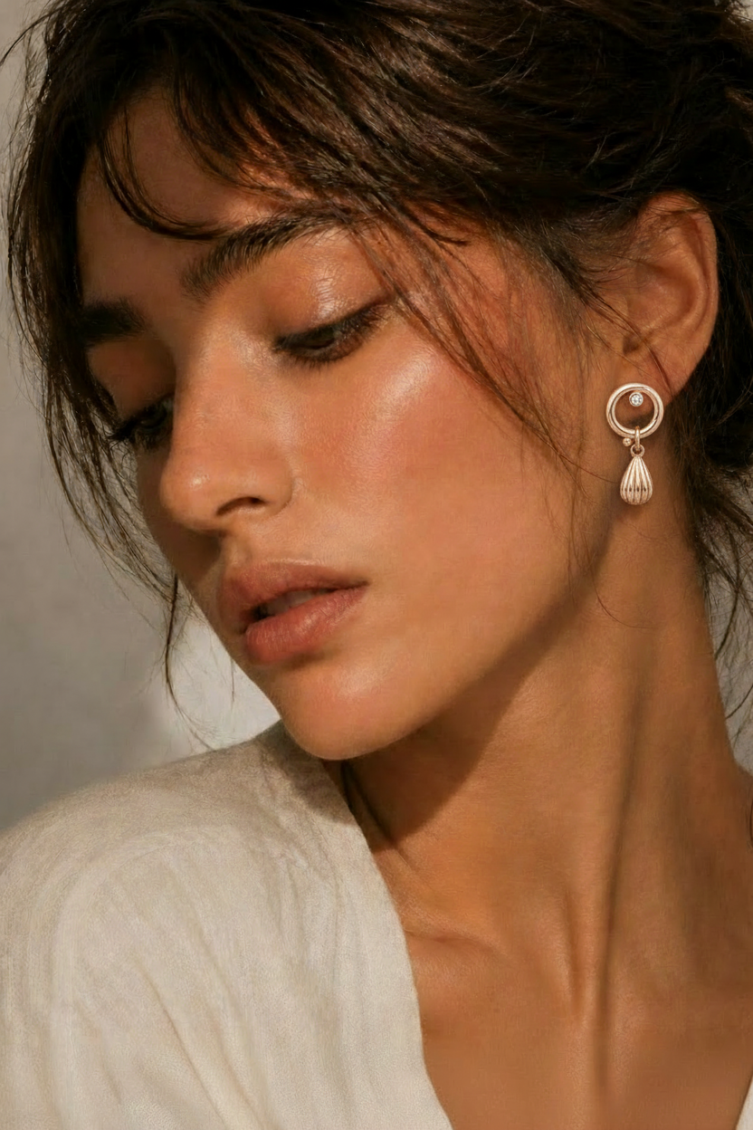 Sonata CZ Circle Teardrop Earring - Corrected Model Shot