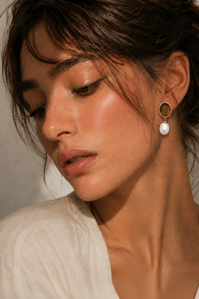 Tiger Eye Pearl Earring - New Model