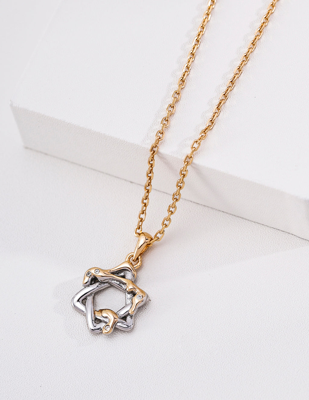 S925 Silver Vintage Interlocking Star Zirconia Necklace LOJ01