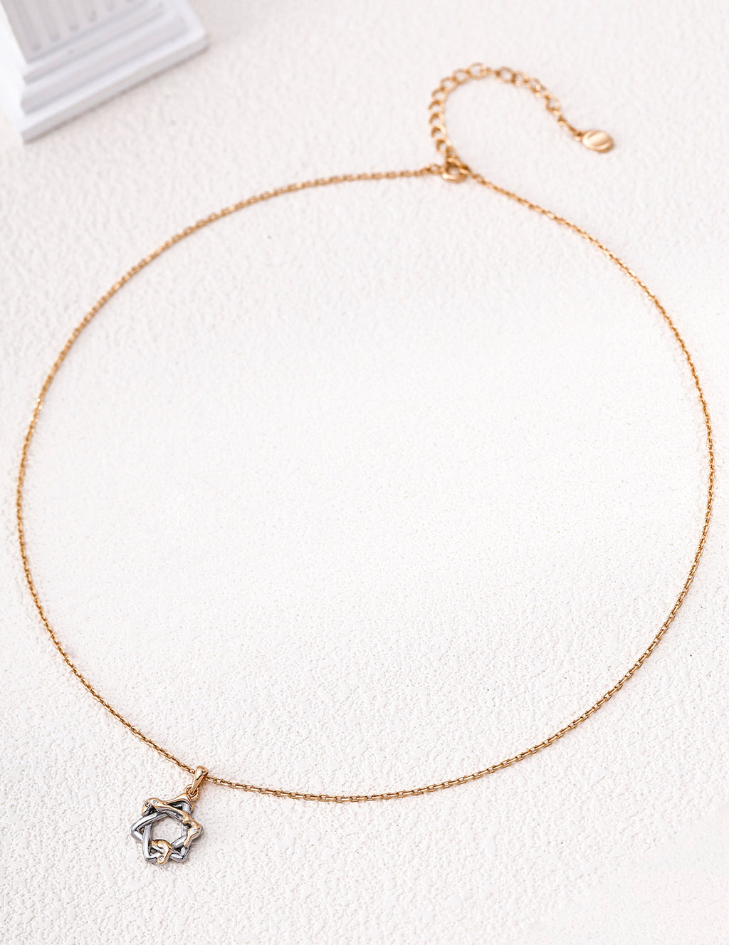 S925 Silver Vintage Interlocking Star Zirconia Necklace LOJ01
