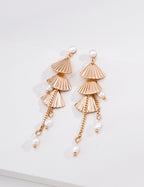 S925 Silver Pearl Earrings with Feather Fan Design LOJ04