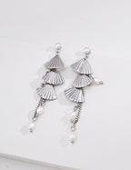 S925 Silver Pearl Earrings with Feather Fan Design LOJ04