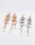 S925 Silver Pearl Earrings with Feather Fan Design LOJ04