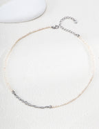 S925 Silver Pearl and Cubic Zirconia Necklace with Fluid Design LOJ11