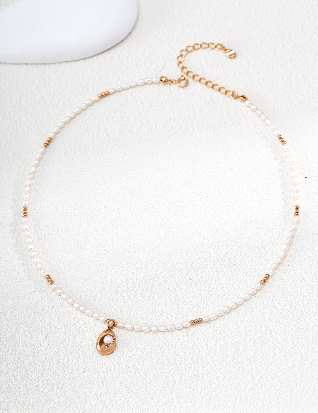 S925 Silver Natural Pearl Necklace with Fluid Pendant LOJ15