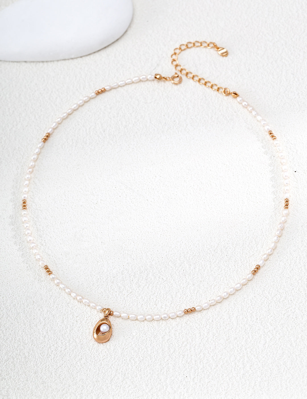 S925 Silver Natural Pearl Necklace with Fluid Pendant LOJ15
