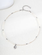 S925 Silver Natural Pearl Necklace with Fluid Pendant LOJ15