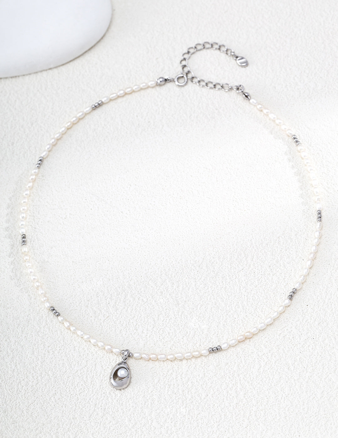 S925 Silver Natural Pearl Necklace with Fluid Pendant LOJ15