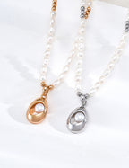 S925 Silver Natural Pearl Necklace with Fluid Pendant LOJ15