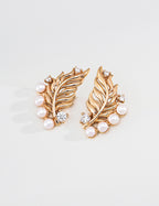 S925 Silver Vintage Zirconia Pearl Leaf Earrings LOJ17