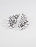 S925 Silver Vintage Zirconia Pearl Leaf Earrings LOJ17
