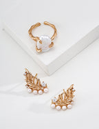S925 Silver Vintage Zirconia Pearl Leaf Earrings LOJ17