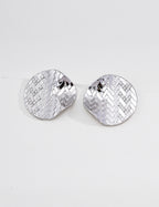 S925 Silver Woven Texture Zirconia Disc Stud Earrings LOJ19