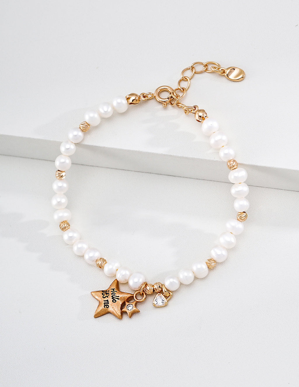 S925 Silver Natural Pearl Bracelet with Star & CZ Charms LOJ21