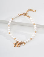 S925 Silver Natural Pearl Bracelet with Star & CZ Charms LOJ21