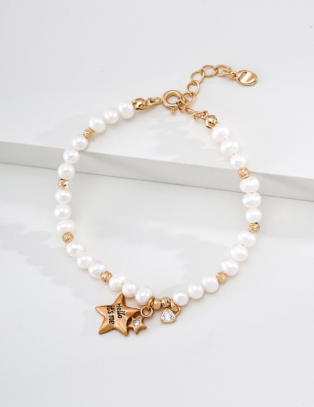 S925 Silver Natural Pearl Bracelet with Star & CZ Charms LOJ21