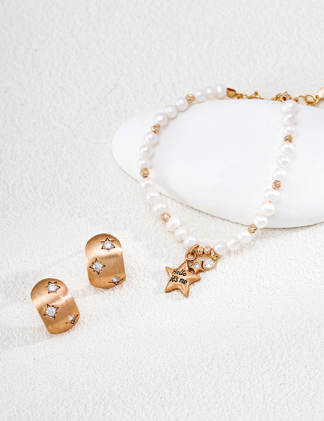 S925 Silver Natural Pearl Bracelet with Star & CZ Charms LOJ21