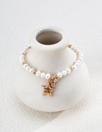 S925 Silver Natural Pearl Bracelet with Star & CZ Charms LOJ21