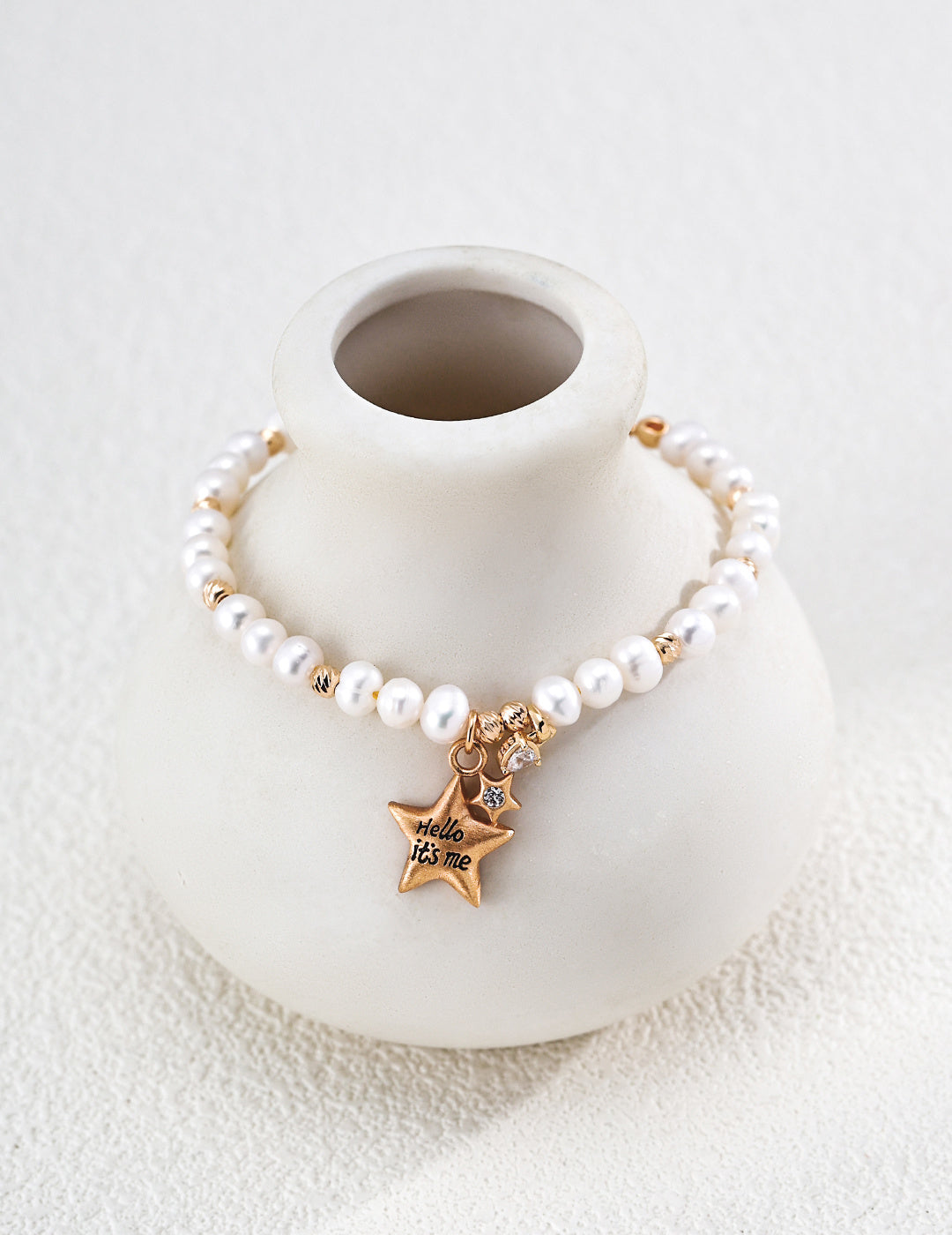 S925 Silver Natural Pearl Bracelet with Star & CZ Charms LOJ21