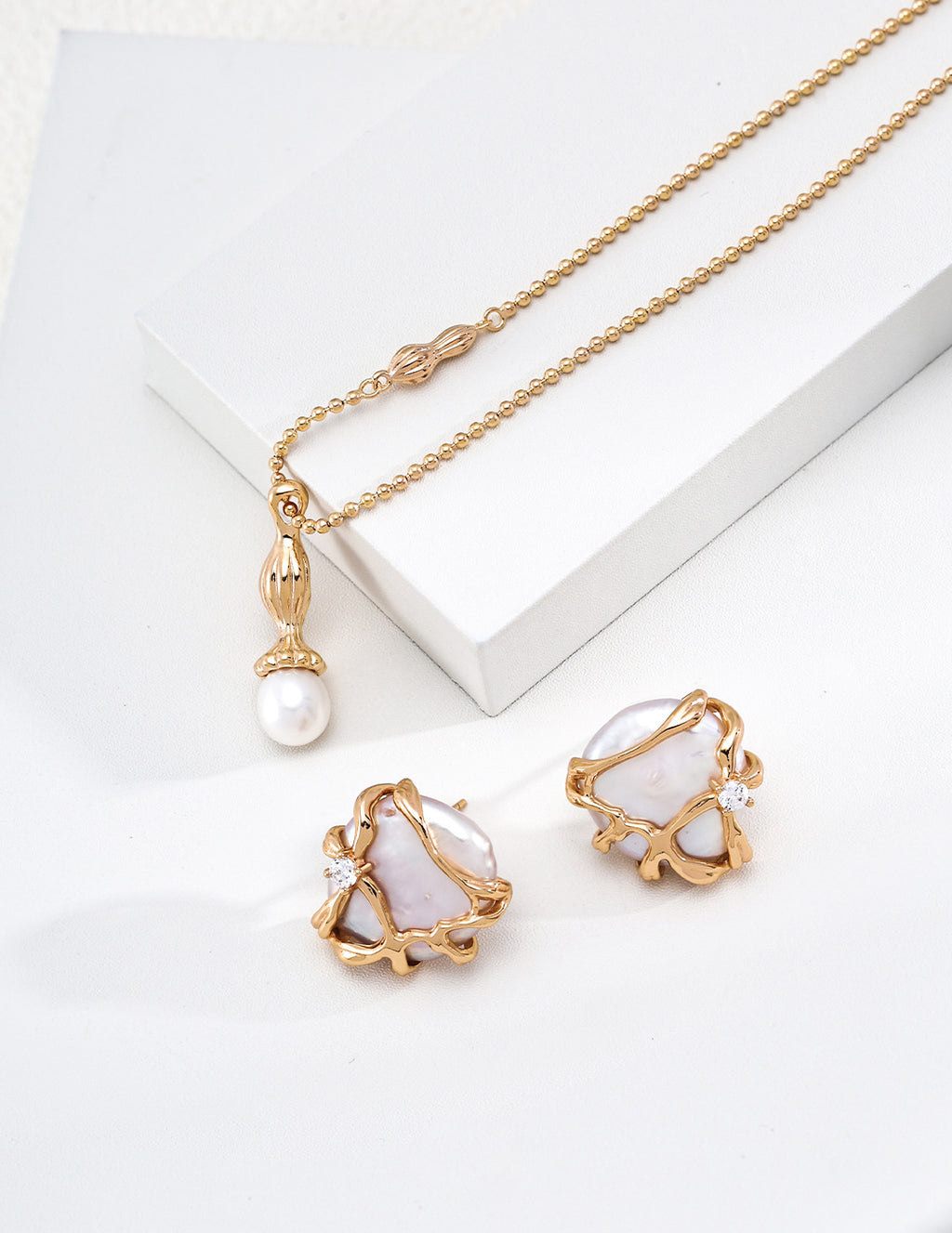 S925 Silver Pearl Necklace with Peanut & Gourd Pendant LOJ22