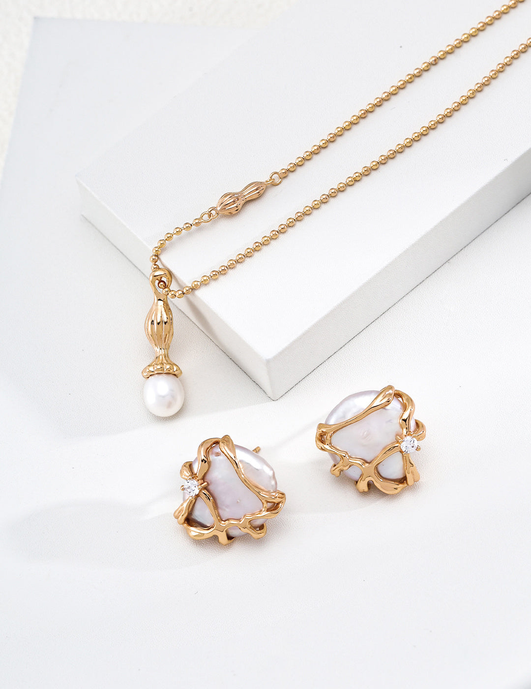 S925 Silver Pearl Necklace with Peanut & Gourd Pendant LOJ22