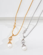 S925 Silver Pearl Necklace with Peanut & Gourd Pendant LOJ22