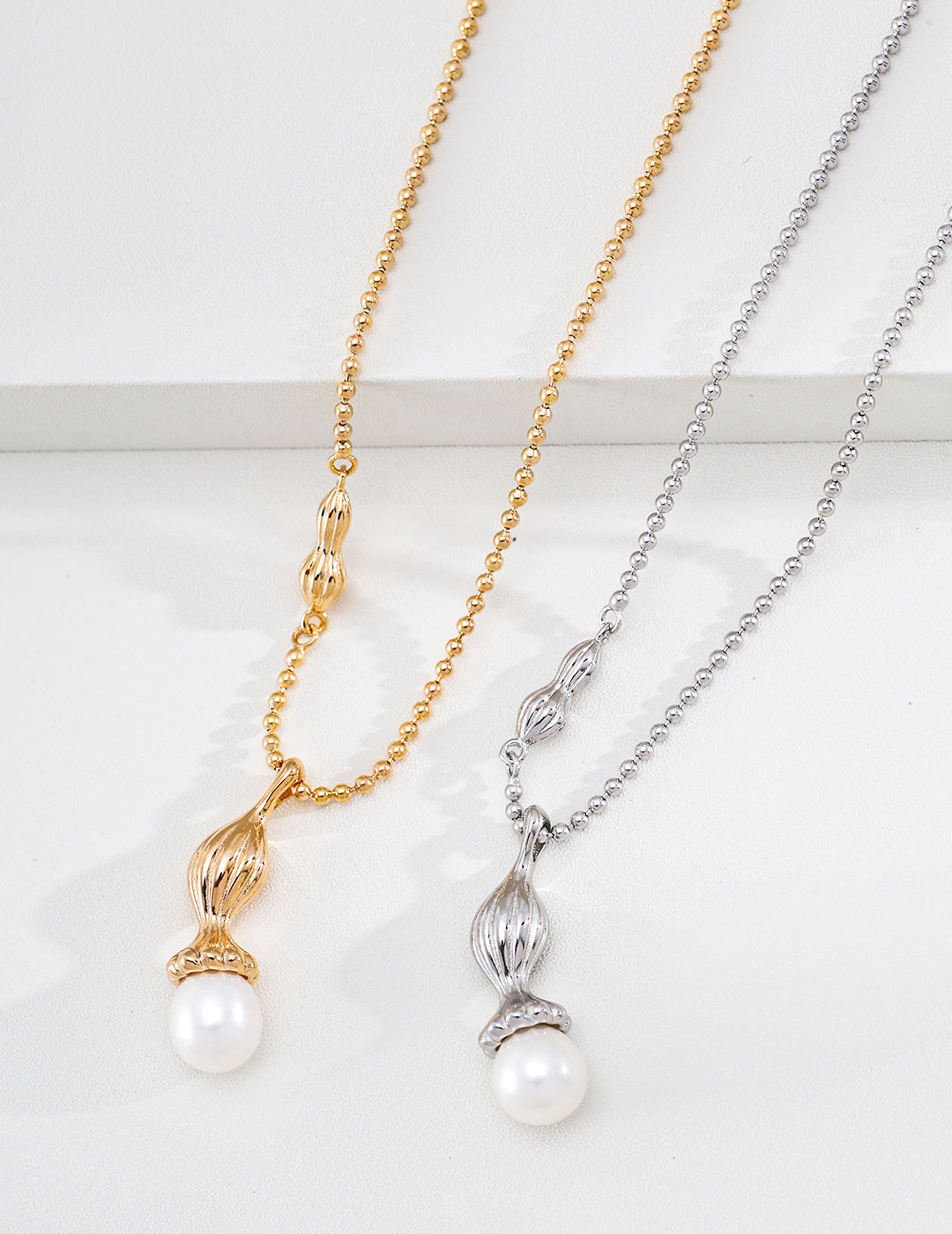 S925 Silver Pearl Necklace with Peanut & Gourd Pendant LOJ22