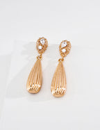 S925 Silver Vintage Ribbed Teardrop CZ Drop Earrings LOJ24