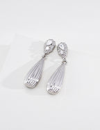 S925 Silver Vintage Ribbed Teardrop CZ Drop Earrings LOJ24