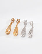 S925 Silver Vintage Ribbed Teardrop CZ Drop Earrings LOJ24