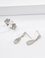 S925 Silver Vintage Ribbed Teardrop CZ Drop Earrings LOJ24