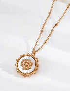 S925 Silver Natural Pearl & Mother-of-Pearl Sun Medallion Necklace LOJ26