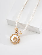 S925 Silver Natural Pearl & Mother-of-Pearl Sun Medallion Necklace LOJ26