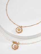 S925 Silver Natural Pearl & Mother-of-Pearl Sun Medallion Necklace LOJ26