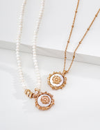 S925 Silver Natural Pearl & Mother-of-Pearl Sun Medallion Necklace LOJ26