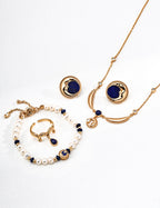 S925 Silver Vintage Lapis Lazuli Crescent Moon Medallion Stud Earrings LOJ34