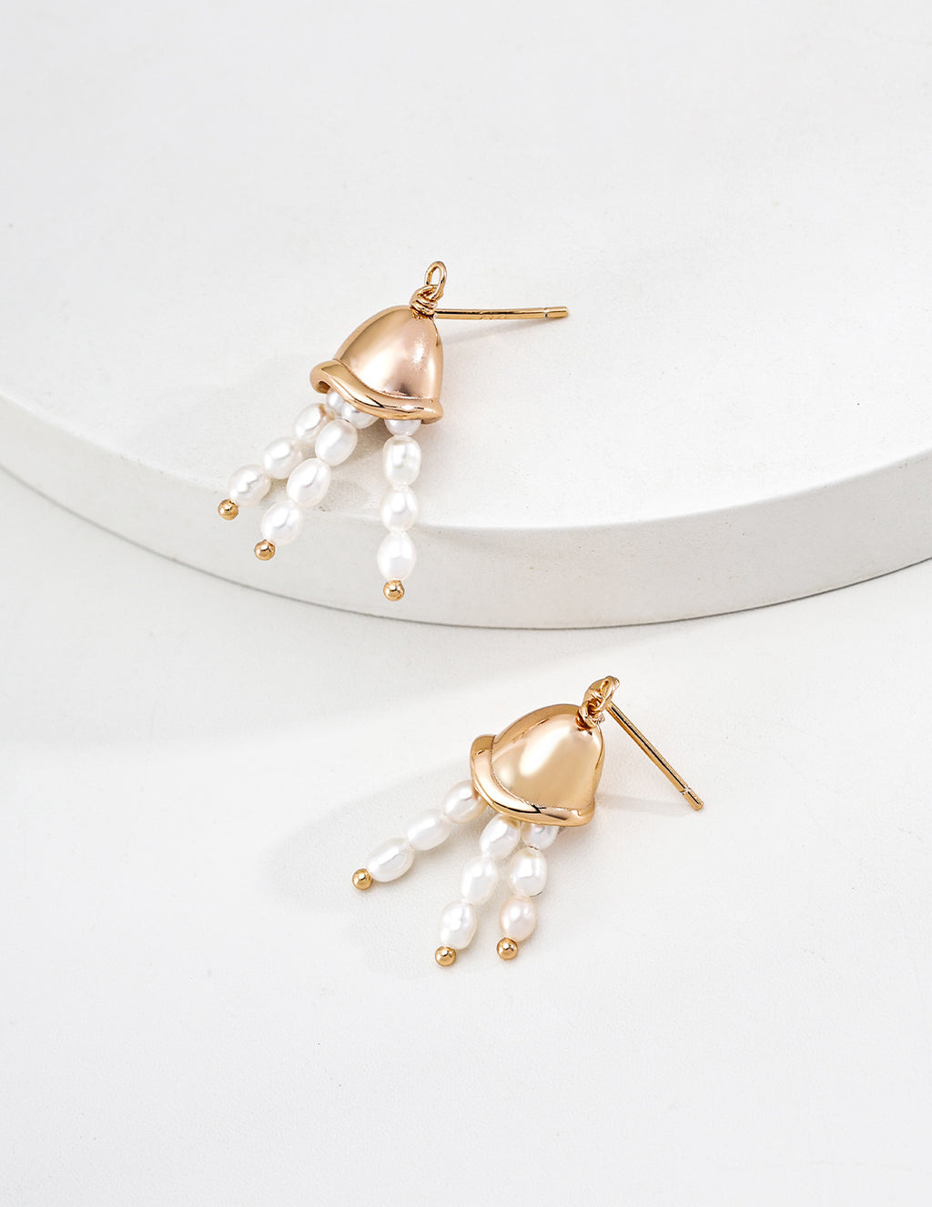 S925 Silver Jellyfish Pearl Tassel Drop Earrings LOJ35